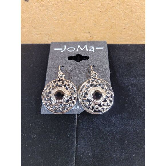 (3 for $15) JoMa Silvertone Dangle Earrings w/ Black Australian Crystal- NEW - Picture 1 of 4
